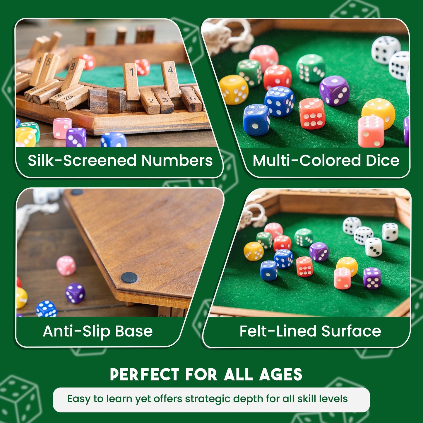 Sam & Evie USA Shut The Box Game Wooden 6 Player – Close The Box Classic Wooden Dice Game for 1-6 Players