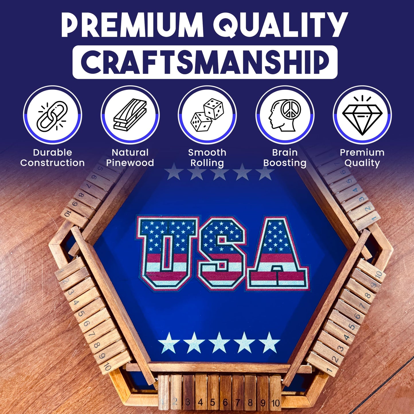 Sam & Evie USA Shut The Box Game Wooden 6 Player – Close The Box Classic Wooden Dice Game for 1-6 Players
