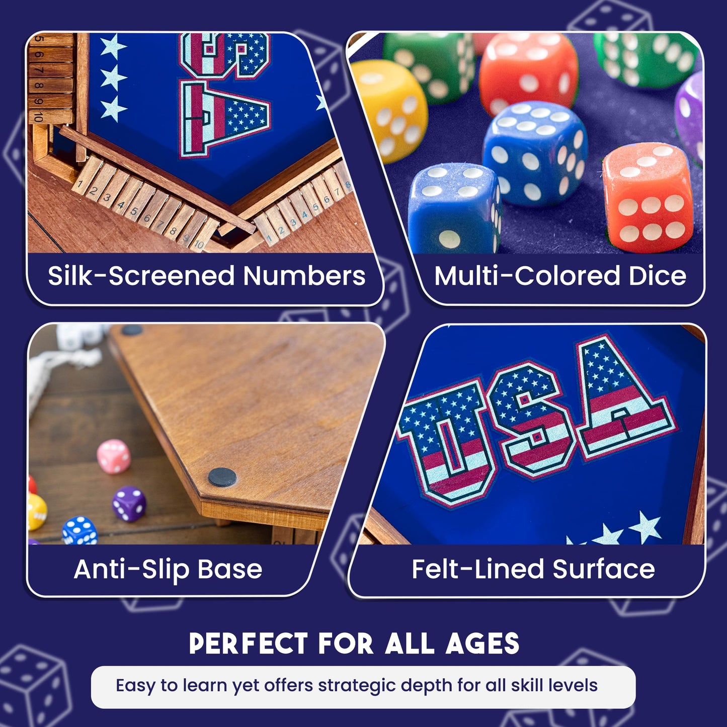 Sam & Evie USA Shut The Box Game Wooden 6 Player – Close The Box Classic Wooden Dice Game for 1-6 Players