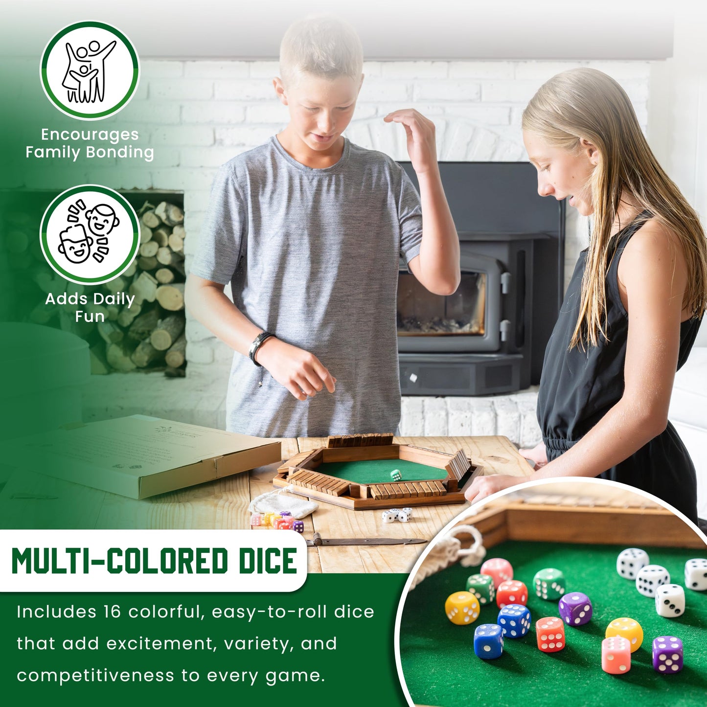Sam & Evie USA Shut The Box Game Wooden 6 Player – Close The Box Classic Wooden Dice Game for 1-6 Players
