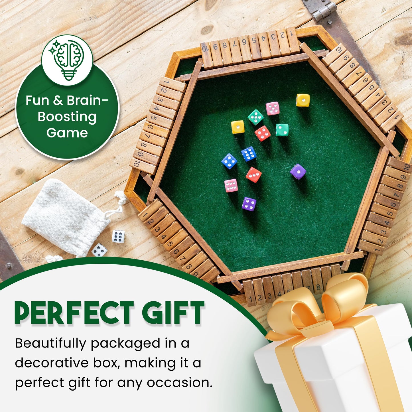 Sam & Evie USA Shut The Box Game Wooden 6 Player – Close The Box Classic Wooden Dice Game for 1-6 Players