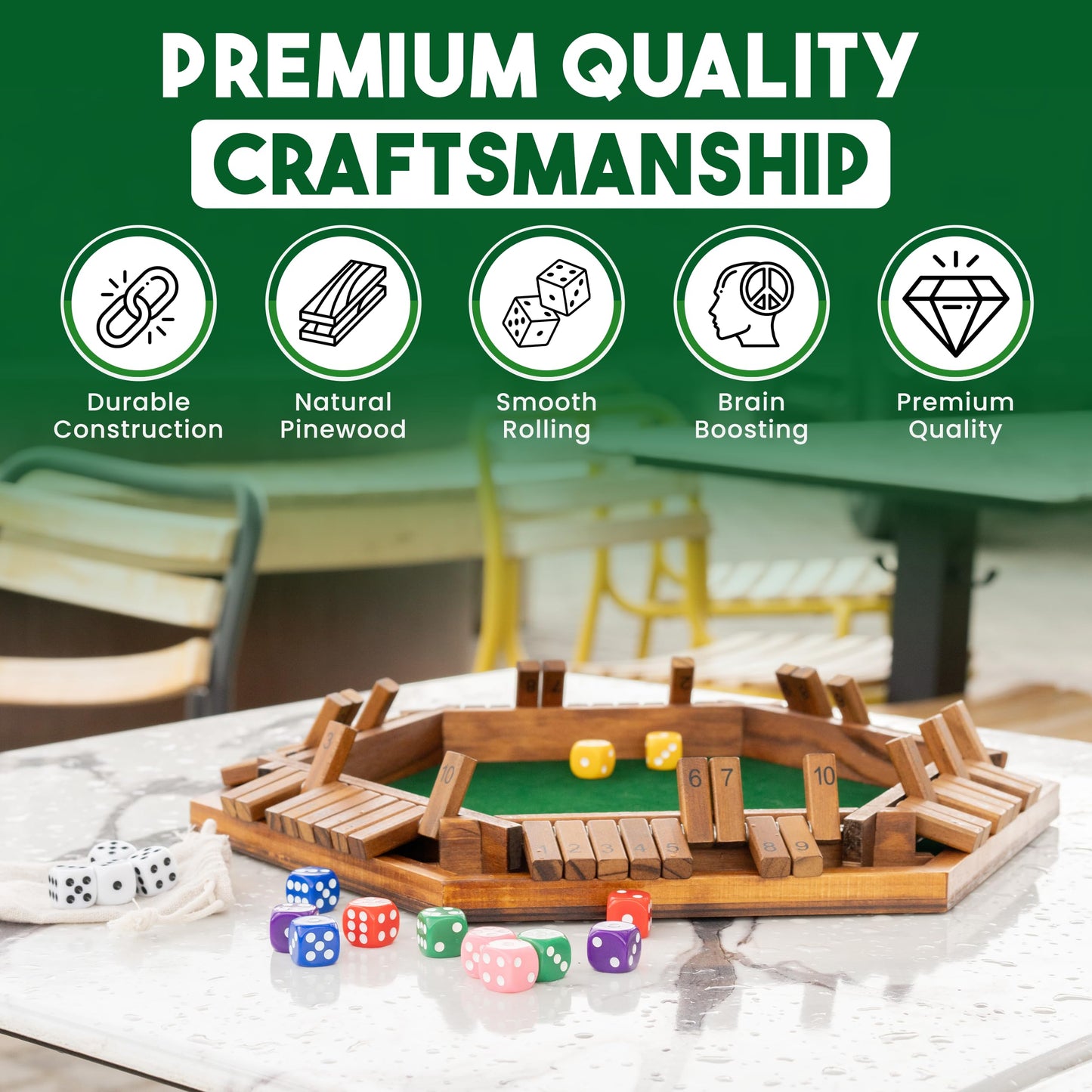 Sam & Evie USA Shut The Box Game Wooden 6 Player – Close The Box Classic Wooden Dice Game for 1-6 Players